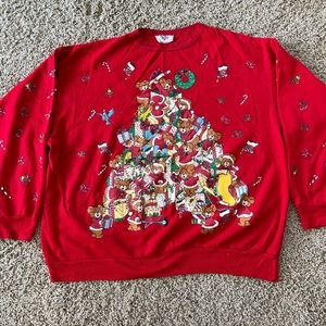 Vintage 90s NUTCRACKER Ugly Christmas Sweatshirt Puffy Sz M Santa Bears Tree